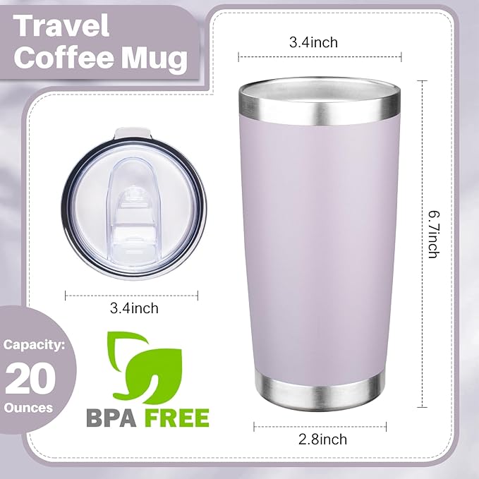 20oz Tumbler with Lid Double Wall Vacuum Insulated Travel Coffee Mug Stainless Steel Thermal Cup Powder Coated Sturdy Coffee Tumbler Bulk for Hot and Cold Beverage (Purple,6)