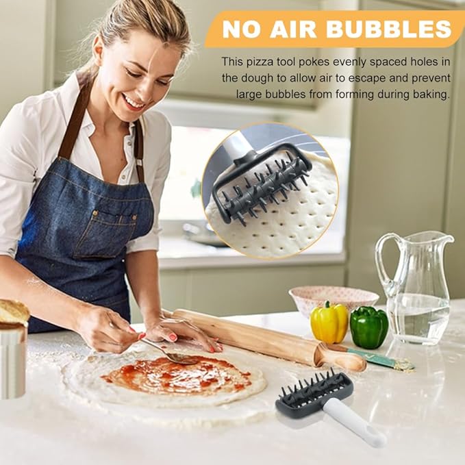 Pizza Dough Docker,Pastry Roller with Spikes Docker Dough Bubble killer Pie Docker Roller for Home Kitchen Pizza Making Accessories(COLOR:Dark grey)
