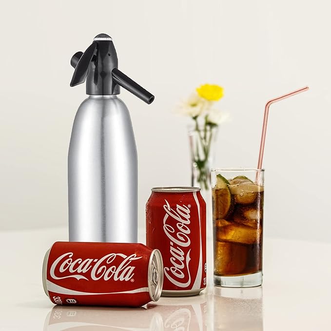 1L Portable Home Soda Maker – Aluminum Soda Siphon, Vintage Seltzer Bottle for DIY Homemade Carbonated Drinks, Sparkling Water Maker for Healthy Soda Water & Cocktails (Silver)