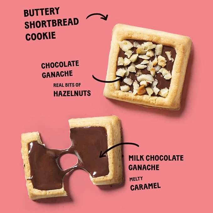 Michel et Augustin Cookie Bag Variety Pack 2 Flavor – Milk Chocolate & Caramel + Milk Chocolate & Hazelnut, 15 Cookies per Bag