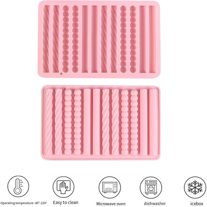 2Pcs oat bar mold - 12 long biscuit molds- Chocolate silicone mold for baking candies/energy bars, cheesecake, dried fruit cereal cookies (2, Pink)