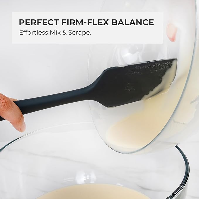 Elihome Skinny Silicone Spoonula - Non-Stick Heat Resistant Silicone Scraper Spatula for Mixing, Serving, Scraping, Stirring, and More - 11 Inch, Black