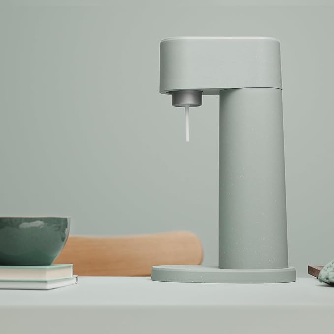 Mysoda Woody Sparkling Water Maker - Silent Carbonated Water Machine Made of Renewable Wood Composite and 1L Water Bottle - Without CO2 Cylinder - Seltzer Maker Machine - Colour Sage Green