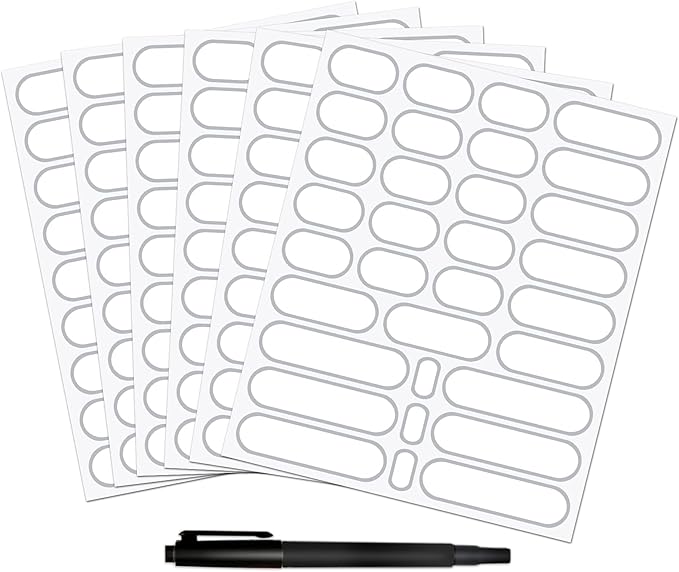 192pcs Labels for Jars Removable Waterproof Write-on Bottle Labels Stickers with Silver Border for Organizing Home Kitchen Pantry Food Storage Containers Spice Jars Jam Cannings, with Marker Pen