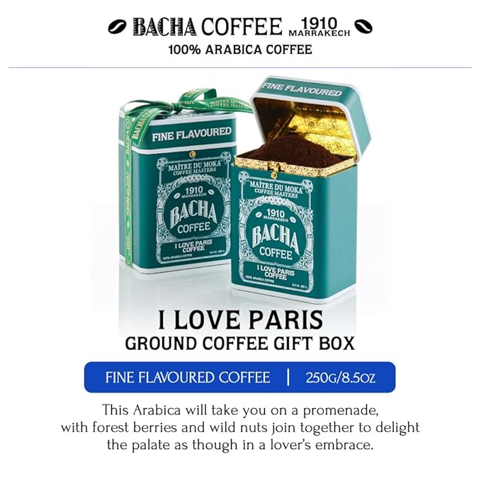 Bacha Coffee | I Love Paris Fine Flavoured Signature Nomad Collection, 100% Arabica Specialty Coffee, Ground Beans, Medium Roast, 250g