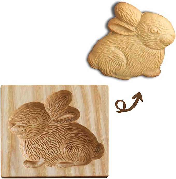 Wooden Cookie Biscuit Mold, 3D Baking Mold, Embossing Craft Decorating Baking Tool, Suitable for Halloween Thanksgiving Christmas Kitchen DIY (Rabbit 10 * 10 * 2)