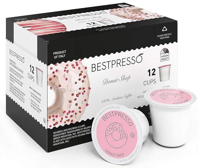 Bestpresso Coffee, Donut Shop Medium Roast Single Serve K-Cup Pods, 96 Count (Compatible With 2.0 Keurig Brewers) 8 Packs Of 12 Cups