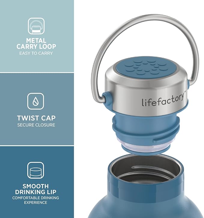 Lifefactory 32-Ounce Stainless Steel Vacuum-Insulated Sport Bottle, Dark Denim