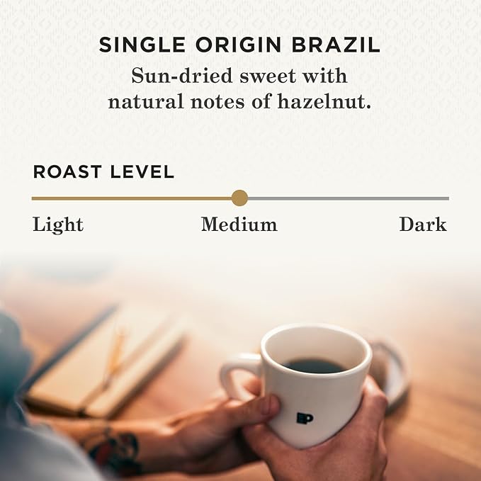 Peet's Coffee, Medium Roast Single Serve Coffee Pods - Single Origin Brazil 88 Count (4 Boxes of 22 Pods)