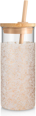 Tronco 20oz Glass Tumbler Glass Water Bottle Straw Silicone Protective Sleeve Bamboo Lid - BPA Free (Dot Bronze/ 1 Pack)