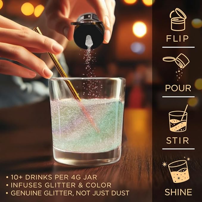 Brew Glitter - Gold Iridescent (25g 1x Shaker Jar) | Edible Glitter for Cocktails, Mocktails and Beverages