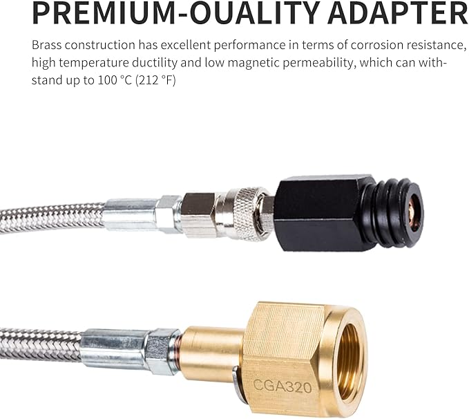 CO2 Tank CO2 Cylinder Direct Adapter with 60in Stainless Steel Hose, CGA320 to TR21-4 Carbonated Water Soda Maker Connector for Fizzi One Touch Jet Ninja Thirsti
