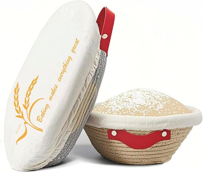 Handmade Cotton Rope Banneton Bread Proofing Basket Set,Oval & Round Bread Baskets - With Liner & Cloth Cover，for Home Sourdough Bakers Baking