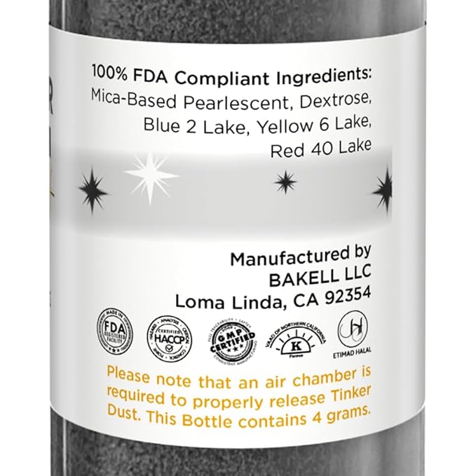 Bakell - Black Tinker Dust (4g, 1x Mini Spray Pump) Edible Glitter for Food, Desserts, and Beverages!