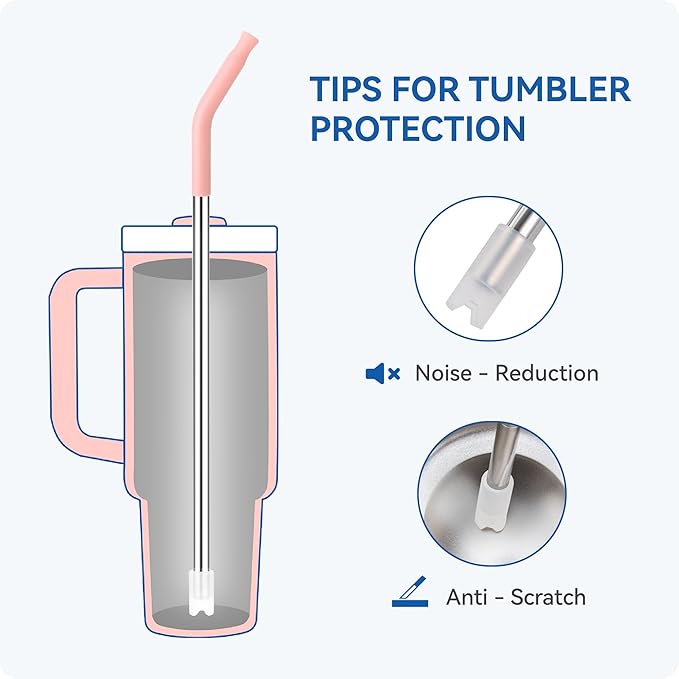 Reusable Metal Straws with Silicone Tip for Stanley 30oz,Stainless Steel Drinking Straws for 30oz Tumbler,3 Straight Tubes & 6 Tips& 1 Cleanr Brush (Vivid Violet)