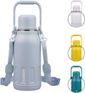 BJPKPK Vacuum Insulated Thermos Water Bottle with Handle and Lid 40oz Stainless Steel Water Bottles for Cold and Hot Beverages,Blue Haze