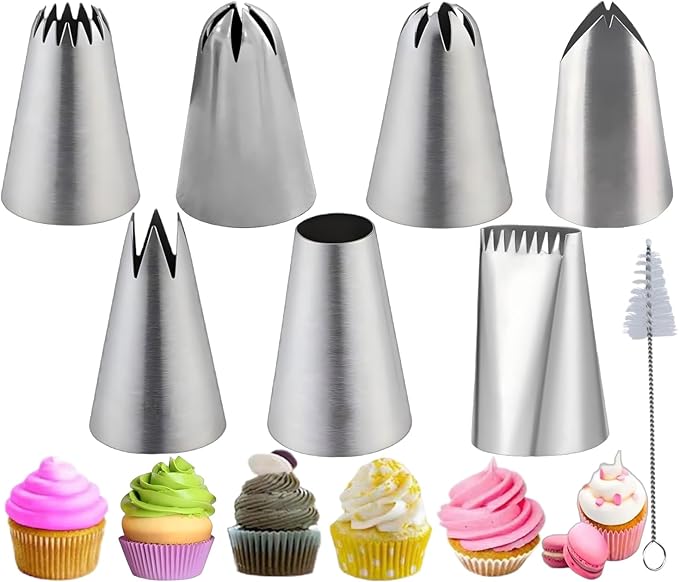 Large Piping Tips Set, Stainless Steel Cake Decorating Icing Tips Nozzles, Pastry Cake Decorating Tips Baking Tools For Cookies Cupcake Decorating Kit (1M 2D 1A 6B 853 895 114)