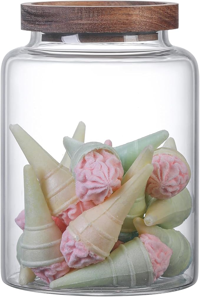 Glass Candy Jar with Lid Glass Sugar Containers Kitchen Canisters Pantry Food Storage Container for Cookies Coffee Bean Cereal Flour Cookies(40oz(1200ml)-1 pack)