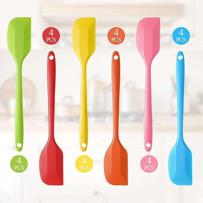 24 Pieces Small Silicone Spatulas, 8.3 inch Heat-Resistant Scrapers Rubber with Stainless Steel Core Baking Mixing Tool Seamless Spatula for Kitchen Cooking Cake Cream (6 Colors)