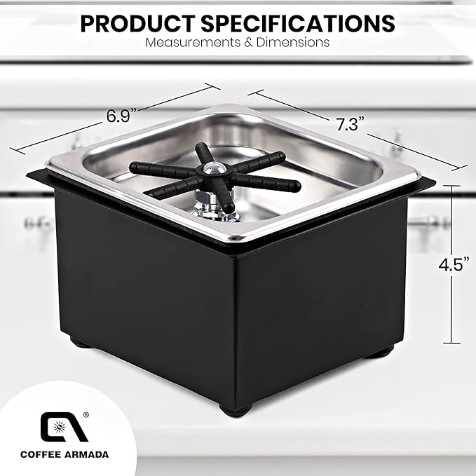Coffee Armada Glass and Pitcher Rinser – Stainless Steel – High Pressure Auto Jet Washer Press – Essential item for Professional Coffee Shops and Bars 7.3” x 6.9” x 4.5”