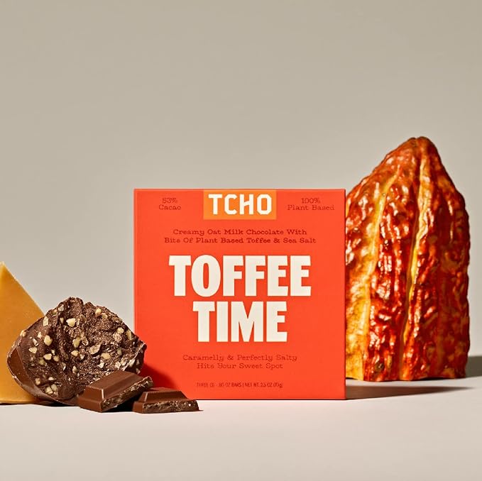 TCHO Toffee Time 53% Oat Milk Chocolate Bars (3 pack) | Plant Based, Organic & Fair Trade, | Non GMO, Non-Dairy, Vegan, Soy Free (2.5oz each)