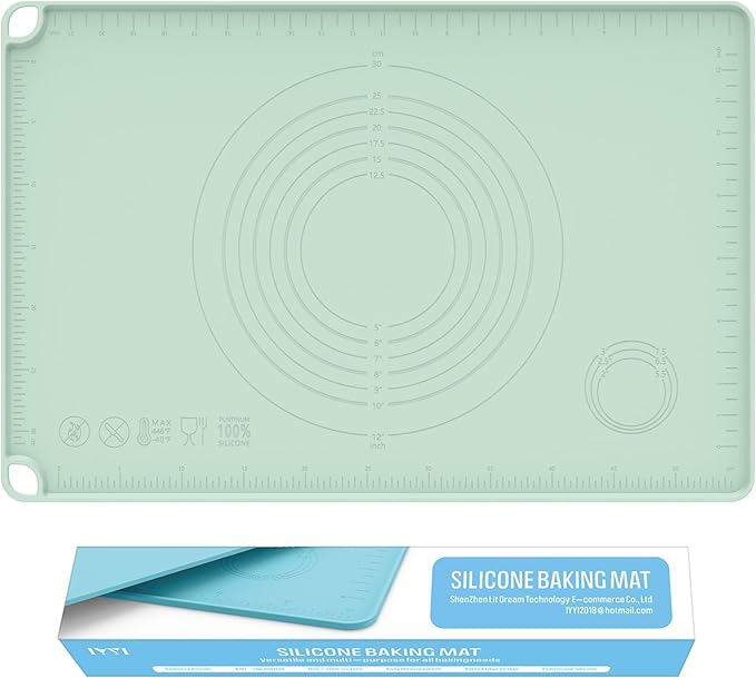 Silicone Baking Mat, Dough Rolling Mat 24''x16'', Pastry Mat for Rolling Dough, Silicone Pastry Pad with Measurements for Pizza, Macaron, Bread (Sage Green, XL)