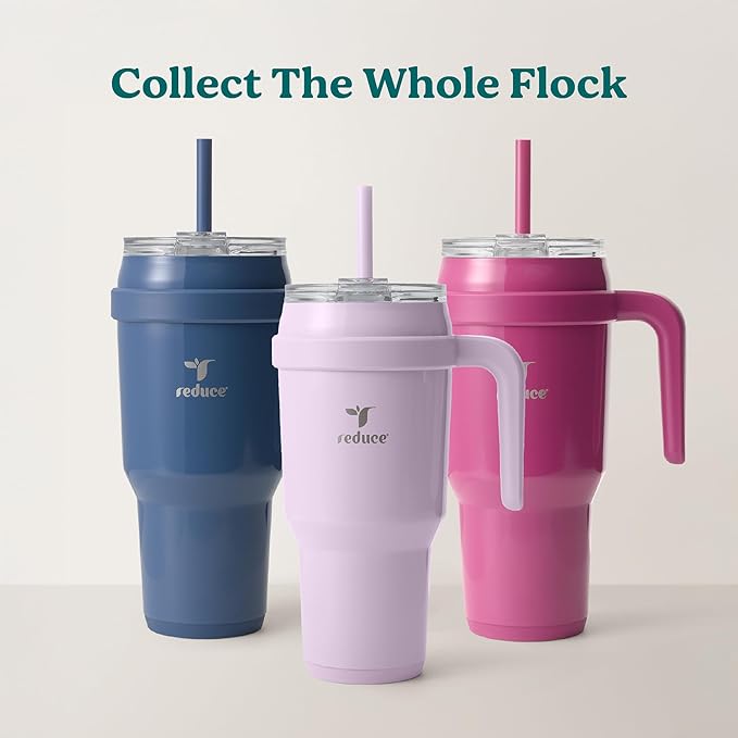 REDUCE 40 oz Stainless Steel Tumbler with Handle - Dual-Wall Vacuum Insulated Travel Mug, Sweat-Proof Lid & Reusable Straw - Keeps Drinks Cold for 24 Hrs, Fits Cupholders, Dishwasher Safe - Sedona