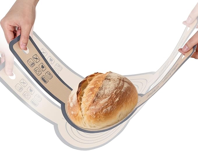 2 PCS Silicone Bread Sling with Dough Kneading Bag, Non-Stick & Easy Clean Round Reusable Silicone Baking Mat, for Dutch Oven, 500 Degrees Heat Resistant