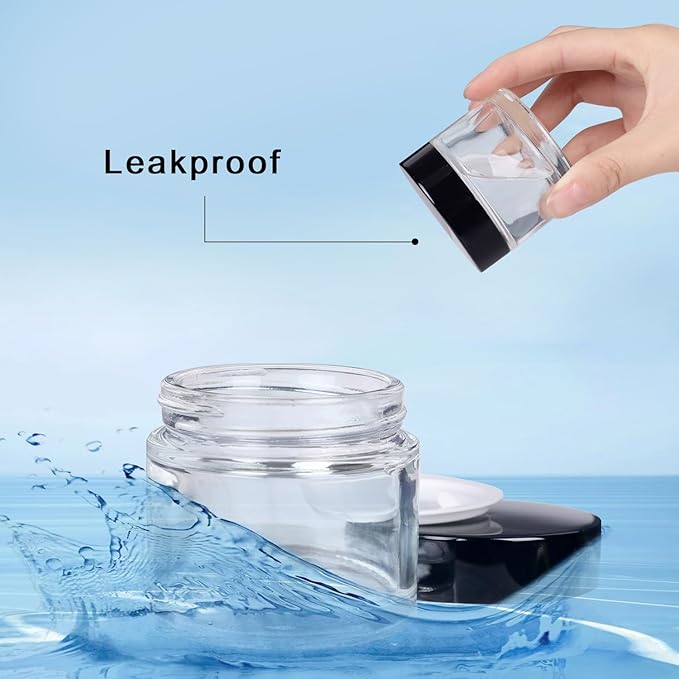 1 oz Glass Jars with Lids,3 Pack Clear Small Glass Cosmetic Jars with Lids,60 ml Empty Glass Makeup Containers for Sample, Cream, Lotion,Powder (1 OZ, Clear)