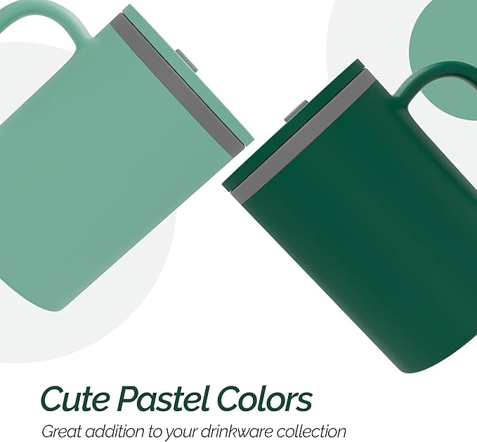 Copco Iconic 16oz Double Wall Insulated Desk Mug with Lid & Handle, Set of 2, BPA-Free Reusable Plastic, Spill-Proof, Microwave & Dishwasher Safe, Wide Mouth, Cup Holder Friendly (Green/Hunter Green)