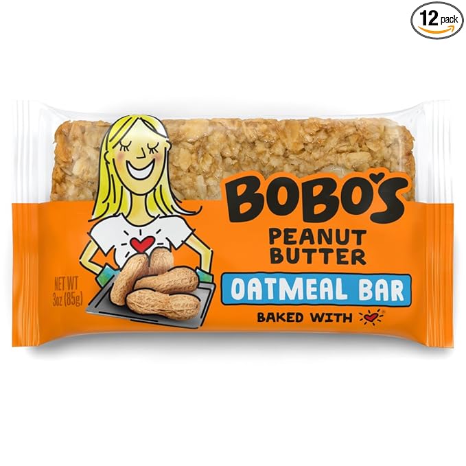 Bobo's Peanut Butter Oat Bars, Gluten Free, Non-GMO, Whole Grain Oats, Pack of 12 | Snack Bars | On-the-Go | Made with Simple Ingredients