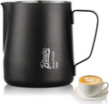 Milk Frothing Pitcher - 350ml/12oz Milk Frother Cup Espresso Steaming Pitcher for Barista, Bincoo SUS304 Stainless Steel Espresso Steaming Pitchers for Latte Art/Cappuccino/Coffee (Black-350ml)