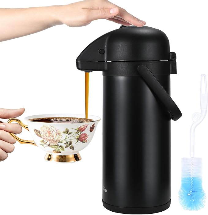 Updated Airpot Coffee Dispenser with Pump,102OZ Insulated Thermal Coffee Carafe for Keeping Hot - Cold Water, Party Chocolate Drinks & Stainless Steel Thermos Urn Large Thermal Hot Drink (Black)