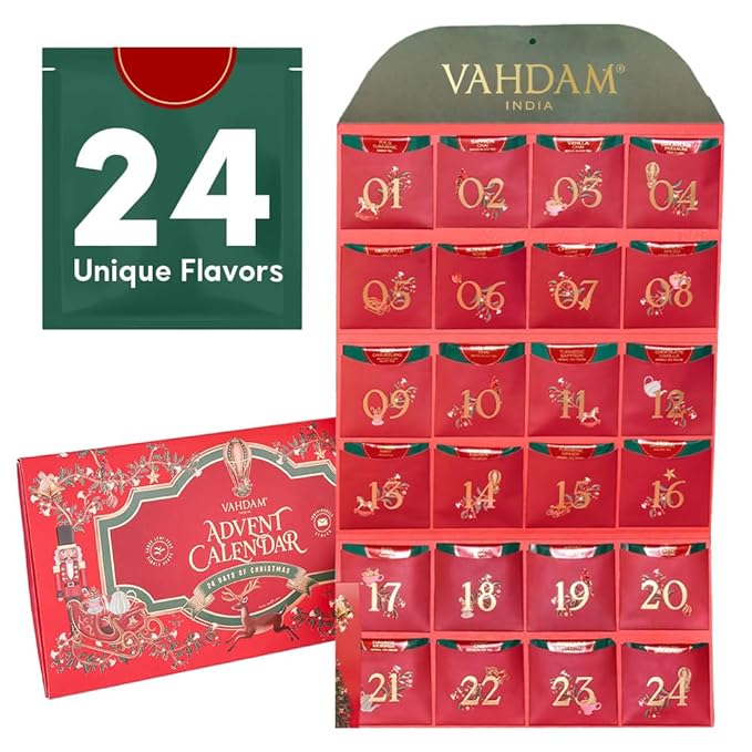 Limited Edition - Advent Calendar 2025 Folding Gift Box | 24 Unique Loose Leaf Teas - Holiday Gift Pack | Christmas Advent Calendar 2025 for Adults, Advent Calendar 2025 Adult Women and Men | VAHDAM