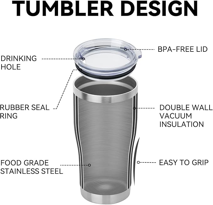 DOMICARE 20oz Tumbler with Lid Stainless Steel Tumblers Bulk, Double Wall Vacuum Insulated Coffee Travel Mug Powder Coated Tumbler, 8 Pack Black