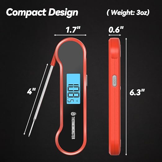 0.5 Sec Instant Read Meat Thermometer Digital with ±0.5℉ Precision, 100% Waterproof Auto Flip Bright LCD Screen, Motion Sensing Food Thermometer for Cooking Kitchen Oven Grill Candy BBQ, Red