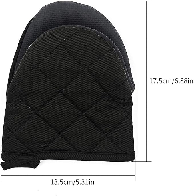 1 Pair Short Oven Mitts, Heat Resistant Silicone Kitchen Mini Oven Mitts for 500 Degrees, Non-Slip Grip Surfaces and Hanging Loop Gloves, Baking Grilling Barbecue Microwave Machine Washable