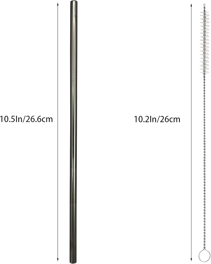10 Pcs Stainless Steel Straws, Reusable Drinking Straws, Straight Metal Straw Sets with 2 Pcs Cleaning Brushes (10.5 Inch, Black)