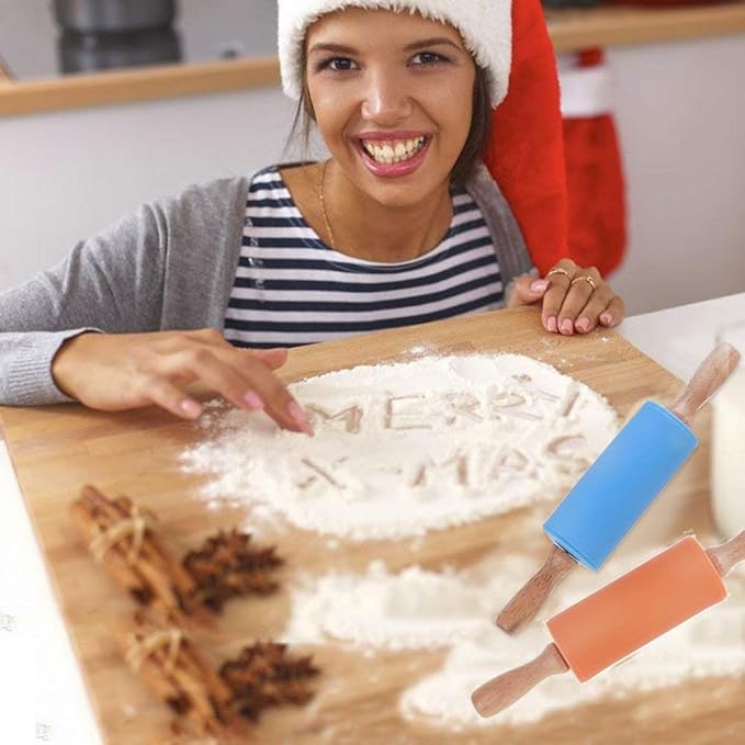 Koogel 9 Inch Mini Rolling Pin, 2 PCS Wooden Handle Rolling Pin for Kids Dough Rollers for Baking Supplies Home Kitchen