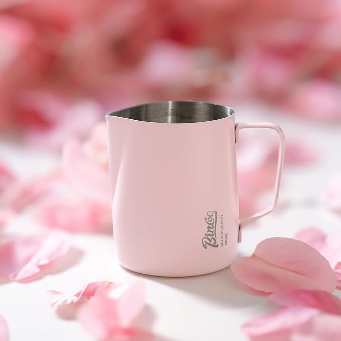 Pink Milk frother - 350ml/12OZ Milk Frothing Pitcher, Milk Frother Cup Espresso Steaming Pitcher for Barista, Bincoo 304 Stainless Steel Espresso Steaming Pitchers for Latte Art/Cappuccino/Coffee/Milk