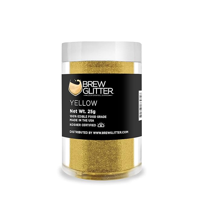 Yellow BREW GLITTER Edible Glitter For Drinks, Cocktails, Beer, Garnish Glitter & Beverages | KOSHER & HALAL Certified | 100% Edible & Food Grade | Vegan, Gluten, Nut Free (25g, Yellow)