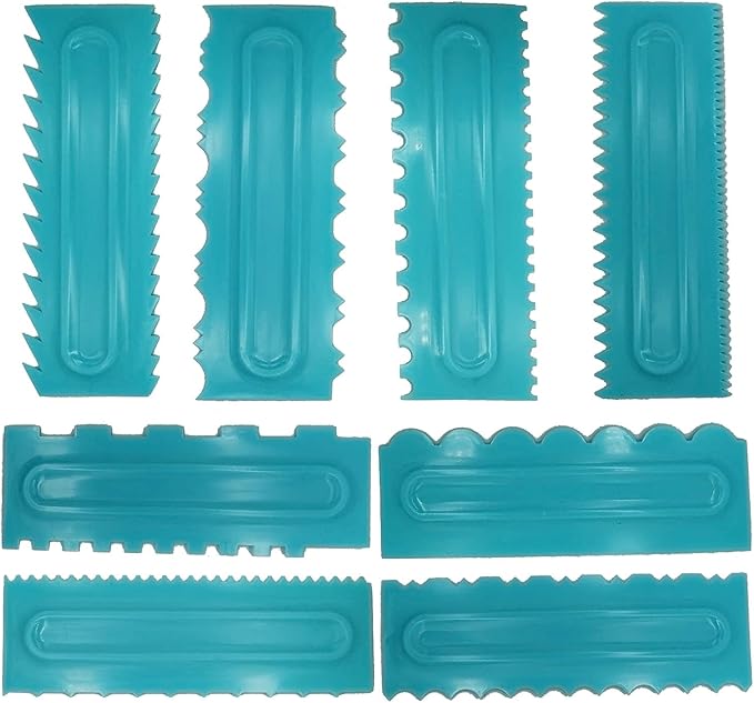 Cake Scraper set of 8 Pack Cake Edge Tools Decorating Icing Smoother Comb,Plastic Sawtooth Decorating Mousse Butter Cream Polisher-16 Design Textures-Blue