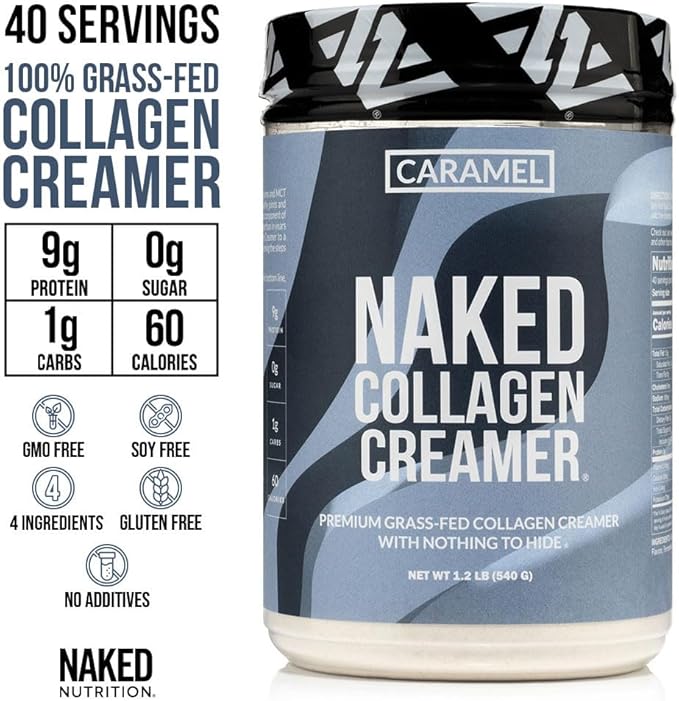 Naked Collagen Coffee Creamer - Caramel Collagen Creamer For Coffee - Dairy-Free, Gluten-Free, GMO-Free - Support Hair, Skin, and Nails - 40 Servings