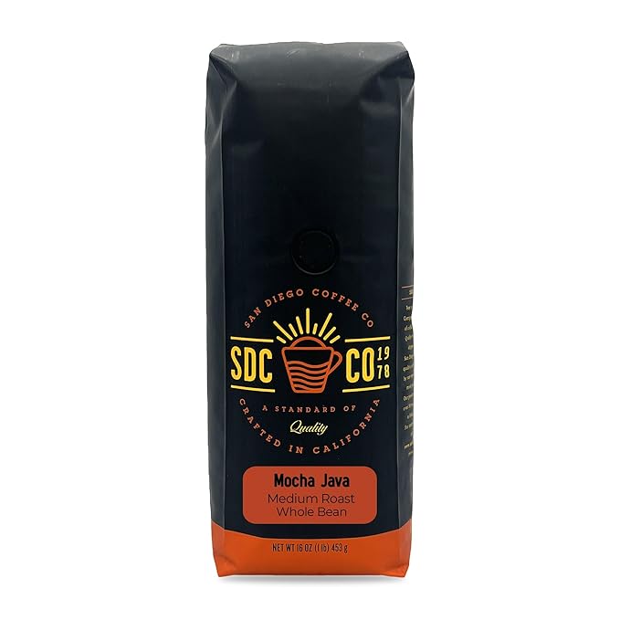 San Diego Coffee Mocha Java, Medium Roast, Whole Bean Coffee, 16-Ounce Bag Café en grano tostado