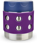 LunchBots Thermal 8 oz Triple Insulated Thermos - Hot 6 Hours or Cold 12 Hours - Leak Proof Thermos Soup Jar - All Stainless Interior - Navy Lid - Purple Dots