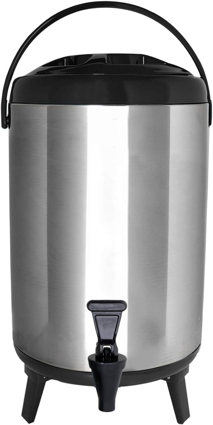 Stainless Steel Insulated Beverage Dispenser – Insulated Thermal Hot and Cold Coffee Carafe – 8 Liter Drink Dispenser with Spigot for Hot Water, Tea & Coffee, Cold Milk, Juice & More BLACK