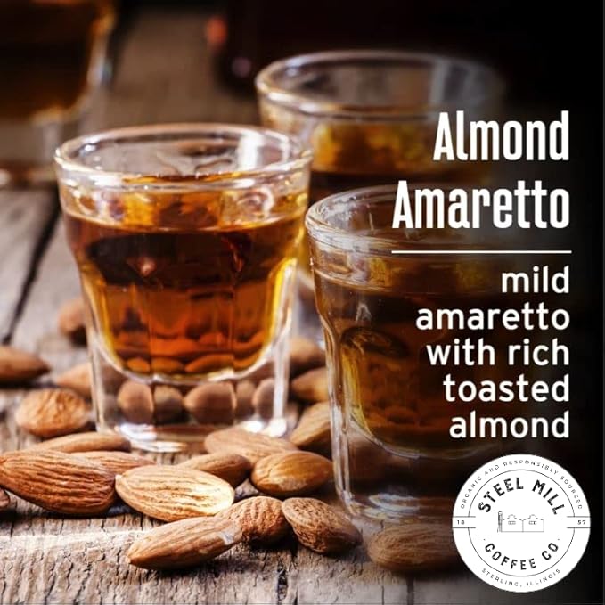 Steel Mill Coffee Co. - Almond Amaretto Flavored Coffee - Ground Coffee - Medium Roast - Regular - 100% Arabica Beans - Vegan - Sugar-Free - Gluten-Free - 12 oz Bag