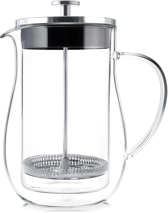 Teabloom Stay-Hot Glass French Press – Insulated 27-Ounce (800 mL) Loose Tea Steeper and Coffee Maker – Connoisseur's Choice
