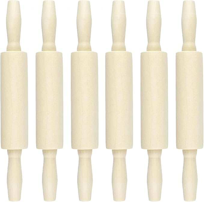 6 Pack Wood Small Rolling Pin for Kids, 7.9 Inch Kids Rolling Pin for Home Kitchen