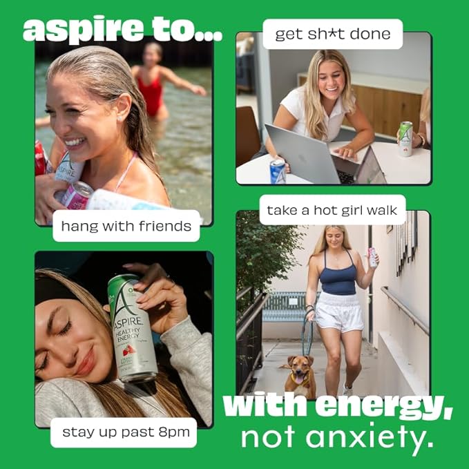 ASPIRE® Apple Acai, Healthy Energy Drink 80mg Natural Caffeine, Zero Sugar No Carbs Keto Friendly, 12 Pack Green Tea Sugar Free Drink Low Caffeine Zero Calorie
